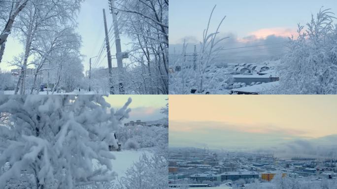 北极圈内最大的城市摩尔曼斯克白雪皑皑风景