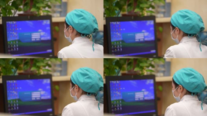 医院住院部病房护士站护士电脑前工作实拍
