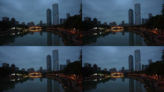 成都九眼桥廊桥锦江夜景延时