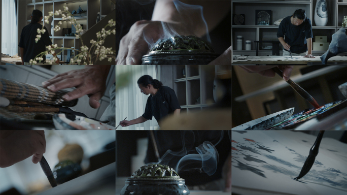 中国画中国风艺术家画家作画