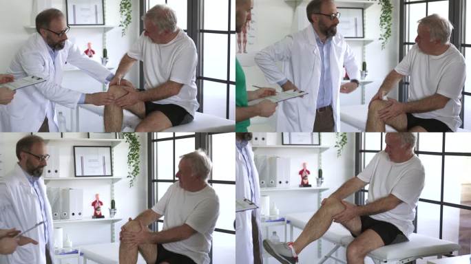 老年患者在医生办公室与医生谈论膝盖疼痛