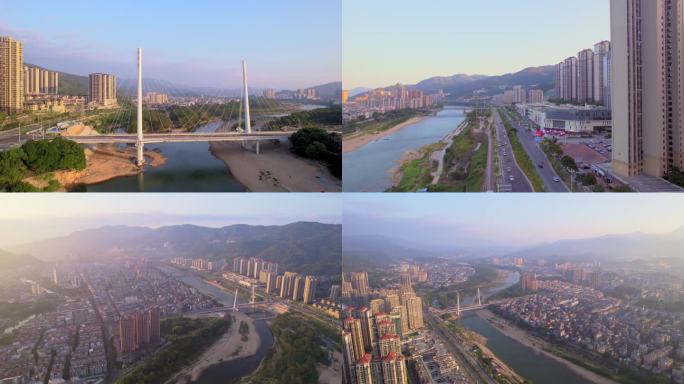 航拍福安城市东百网红桥日出4K视频素材