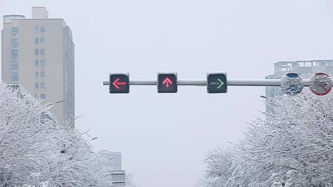城市灯笼 交通灯 路牌 行人雪景素材合集