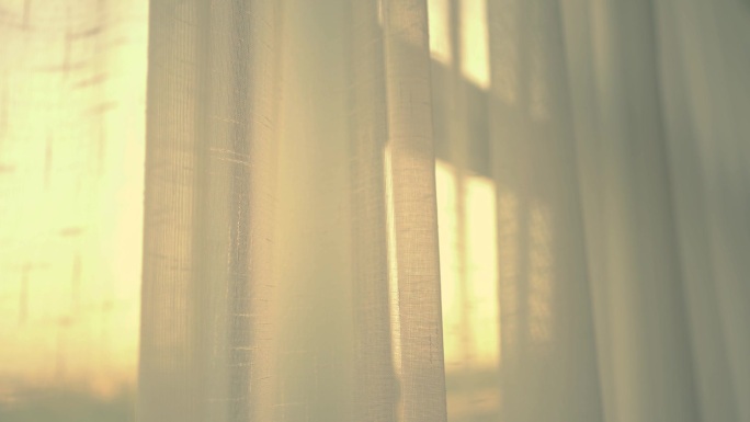 窗帘早晨阳光朦胧空镜头