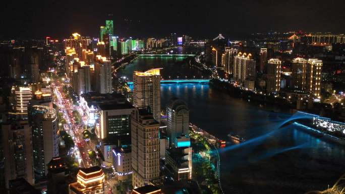 航拍福州2022年国庆中洲岛灯光秀4K