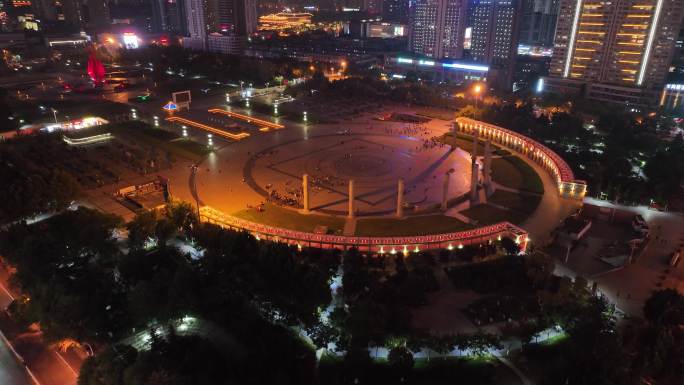 临沂市人民广场夜景航拍 夜生活城市宣传片