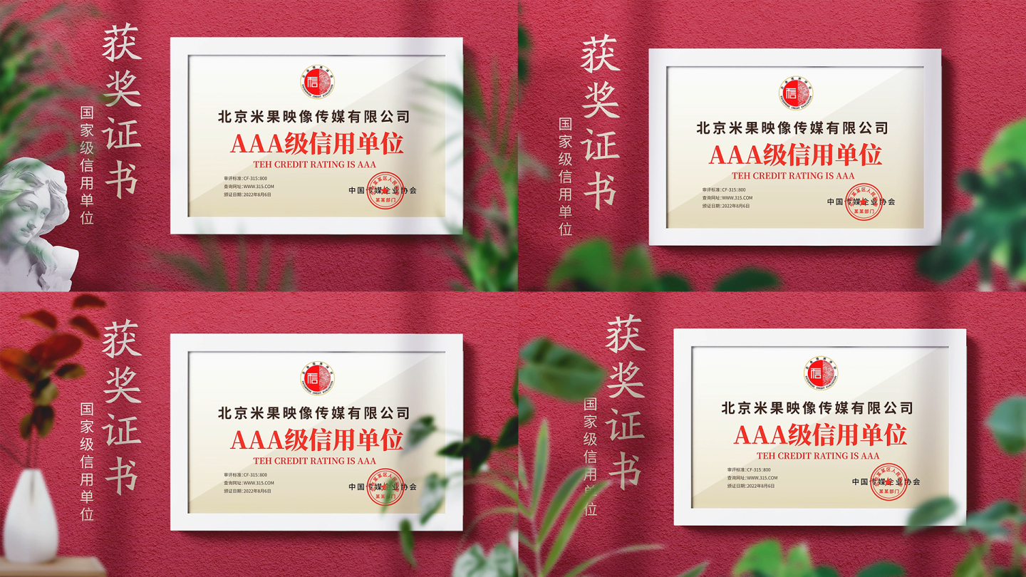 红色荣誉证书资质图片包装展示模板