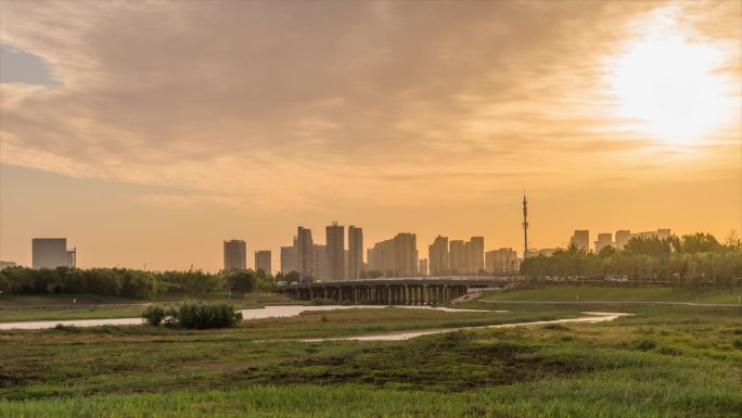 郑州象湖河南科技馆新馆日出延时