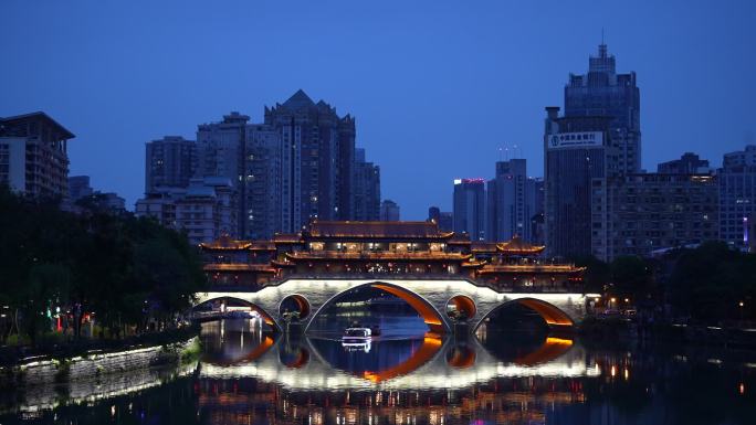 成都九眼桥廊桥锦江夜游夜景风光