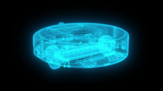 蓝色全息线框科技扫地机器人素材带通道