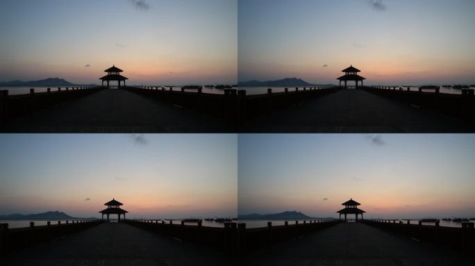 黎明前的威海石岛湾观海亭