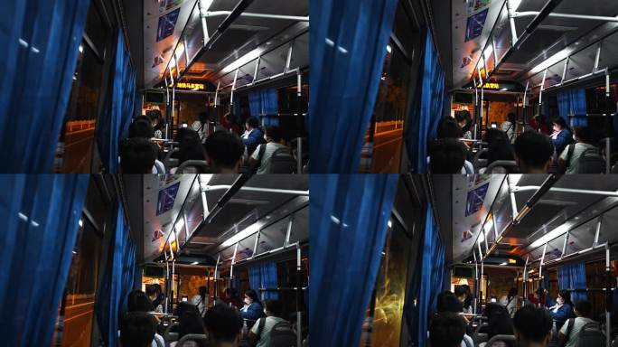 公交车夜间乘客车外夜景