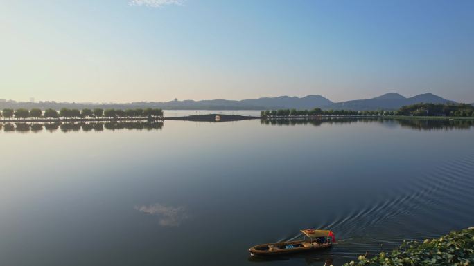 （简介有合集）航拍杭州西湖断桥白堤日出