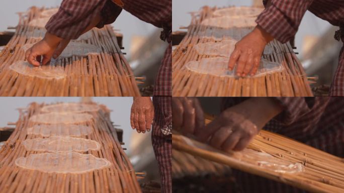 粉皮 晾晒 手工粉皮传统手艺
