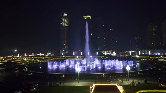 大连星海广场喷泉表演航拍