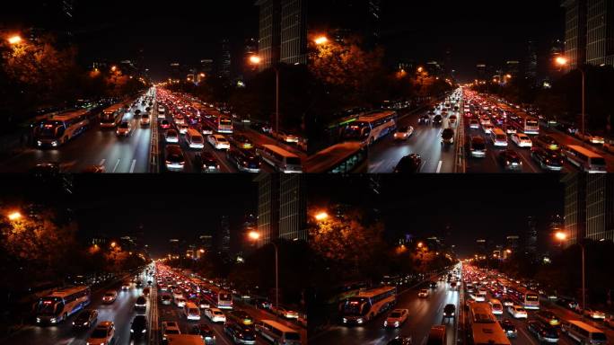 北京大望路夜间车流人流