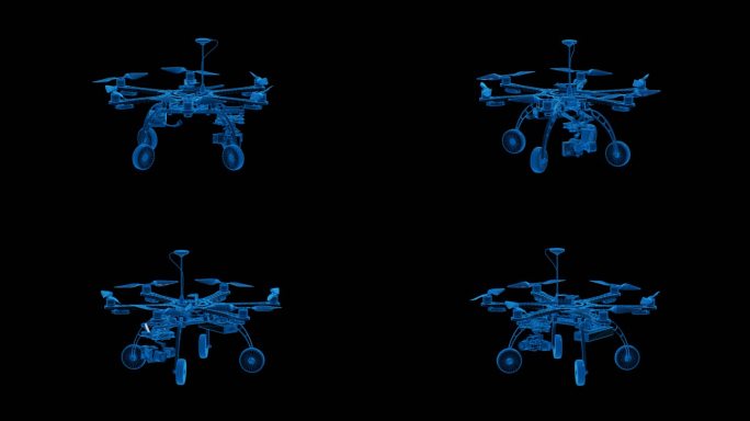 蓝色科技线条航拍无人机透明通道素材