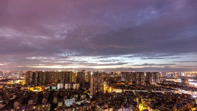 城市夜景城市鸟瞰城市亮灯城市夜晚彩霞延时