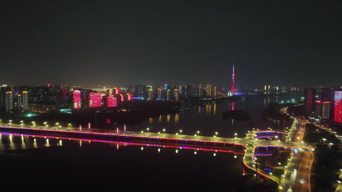 临沂城市夜景航拍73周年国庆沂蒙路大桥