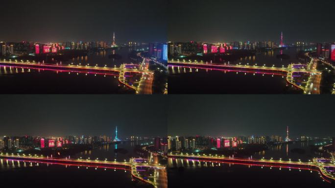 临沂城市夜景航拍73周年国庆沂蒙路大桥
