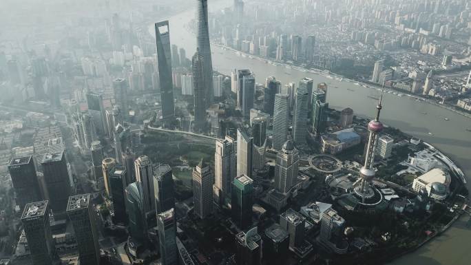 上午上海天际线T/L无人机俯视图