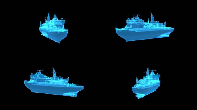 蓝色全息线框科技大型破冰船素材带通道
