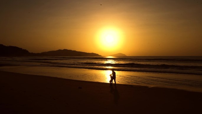 父子 海边 亲子 夕阳 剪影