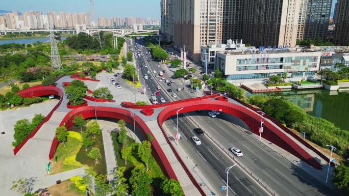 泉州万达江滨公园航拍网红桥