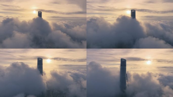 日出云中的上海摩天大楼