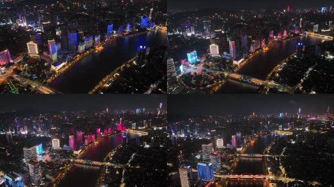 航拍国庆广州珠江夜景灯光秀