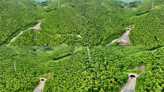 山里隧道 高压线 航拍