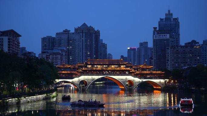 成都九眼桥廊桥锦江夜游夜景风光