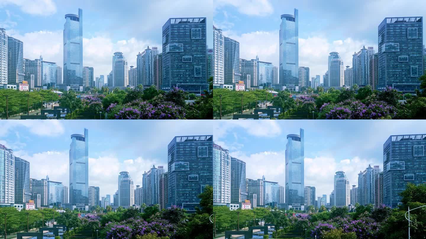 紫薇花开了 4K航拍南宁城区金湖广场绿化