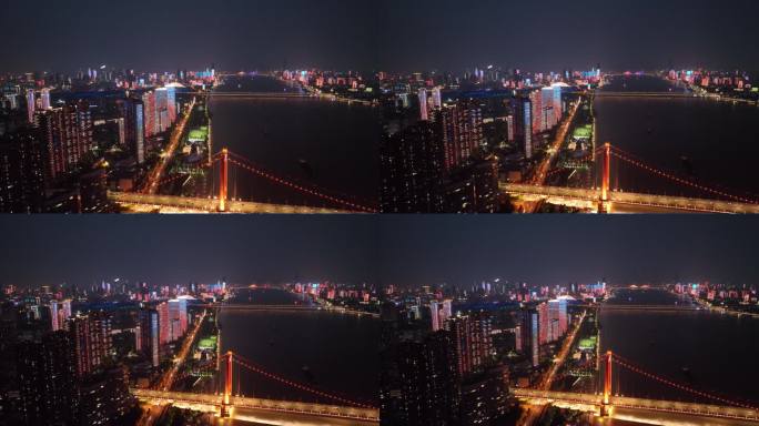 武汉鹦鹉洲大桥长江两岸夜景