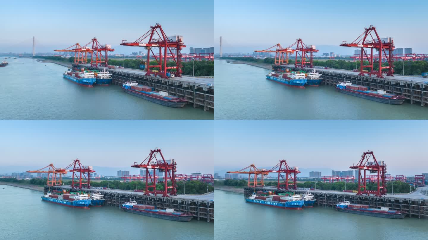九江港集装箱码头环绕航拍延时