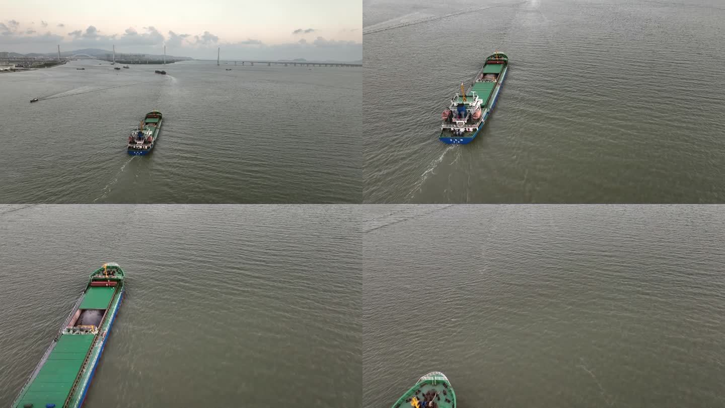 西江河道珠海大桥货船通过西江河道