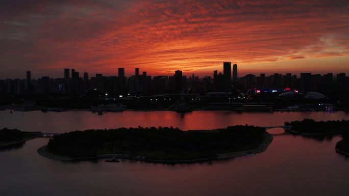 山东省日照市城市银河公园夕阳航拍