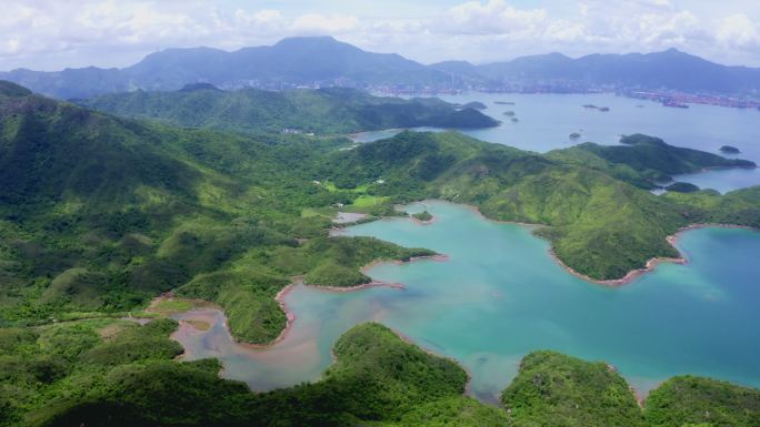 香港严洲塘海岸公园的无人机景观