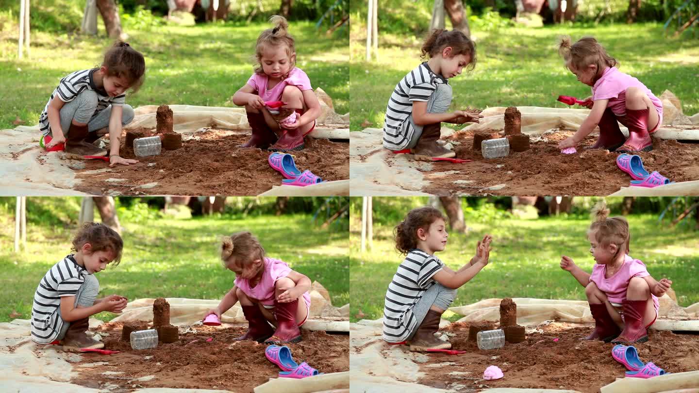 孩子们在后院玩沙子