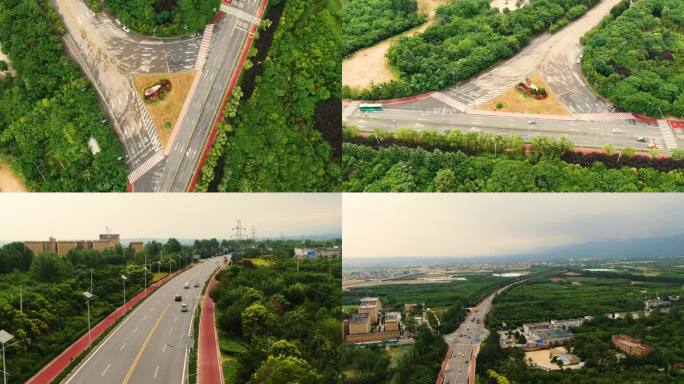 西安秦岭国道山川公路村庄风景航拍4K