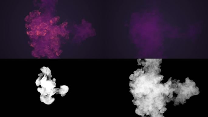 用紫色烟雾和阿尔法哑光组成的慢动作爆炸。三维渲染数字动画。高清分辨率
