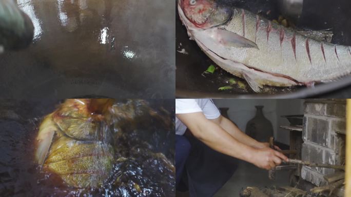 【原创4K】厨师制作红烧鲤鱼