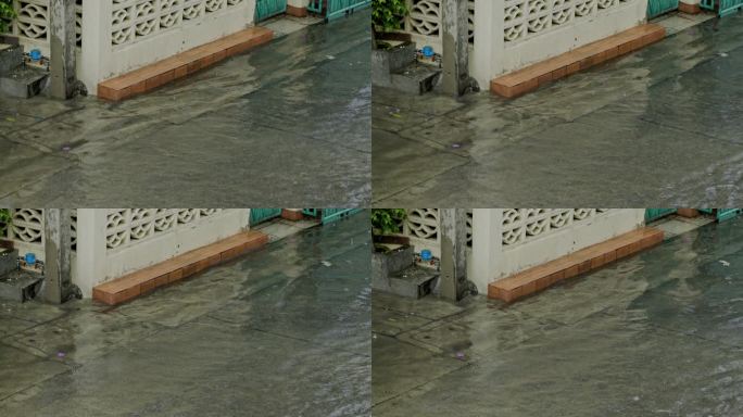 大雨淹没了城市街道。让它成为生活中的障碍。排水方面的环境问题。洪水期间生活困难