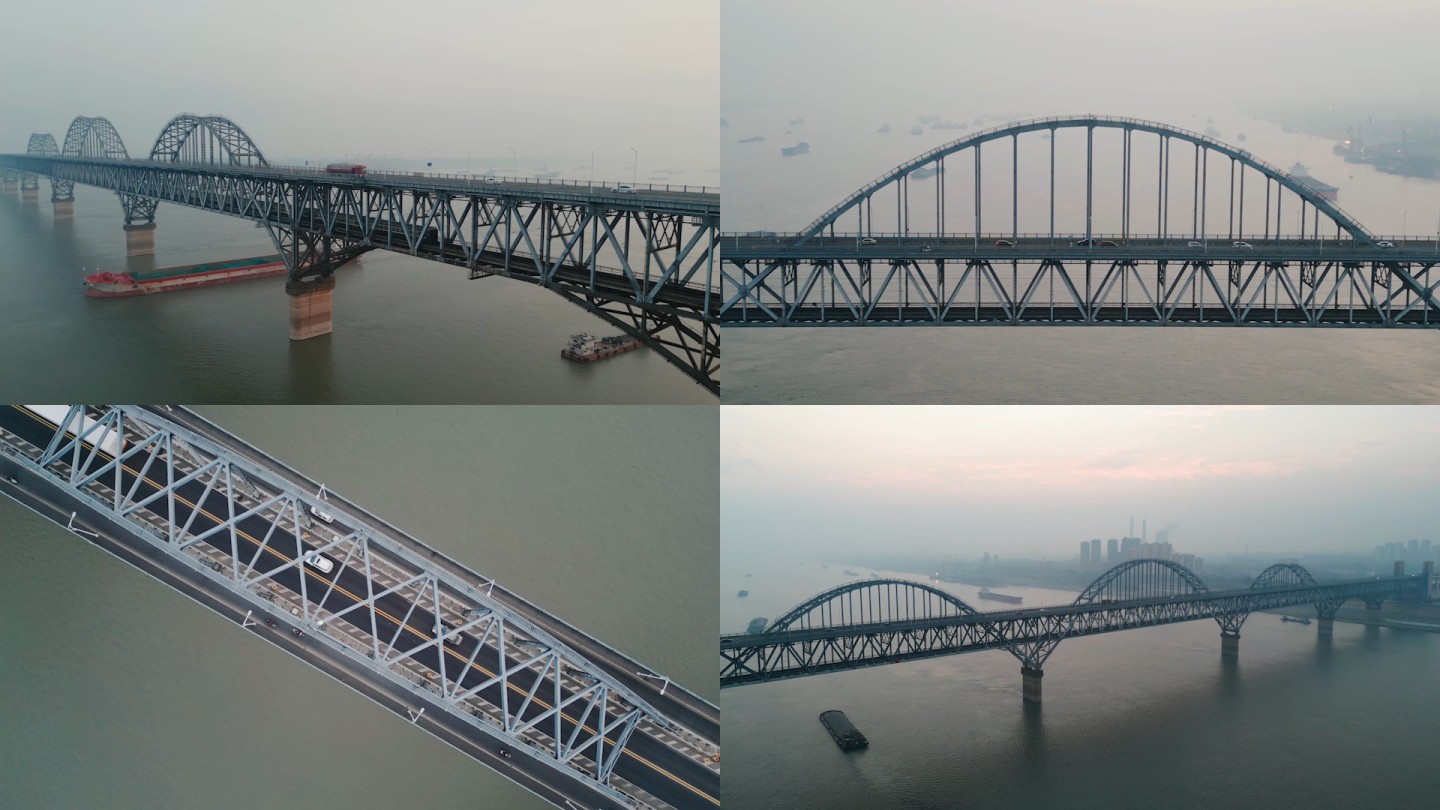 4K九江长江大桥地标清晨烟雨九江