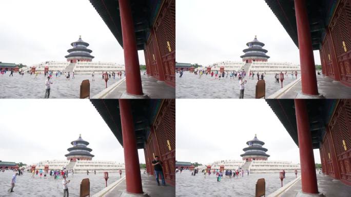 中国北京天坛。延时摄影游客如织古建筑