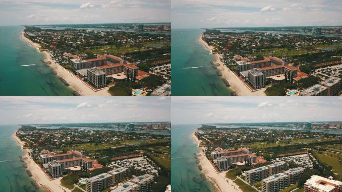 2022年6月19日中午，佛罗里达州棕榈海滩和海滩的空中无人机镜头