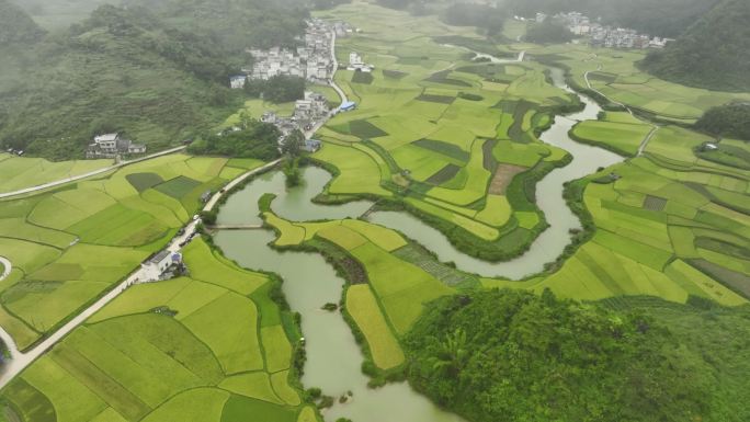 超高清航拍平江村田园风光