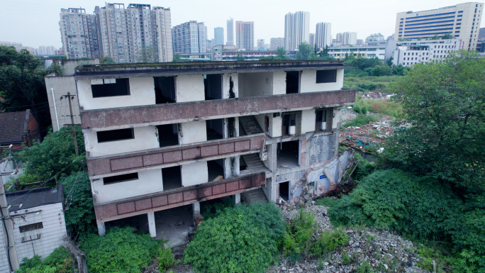 拆迁废墟空地航拍 4K