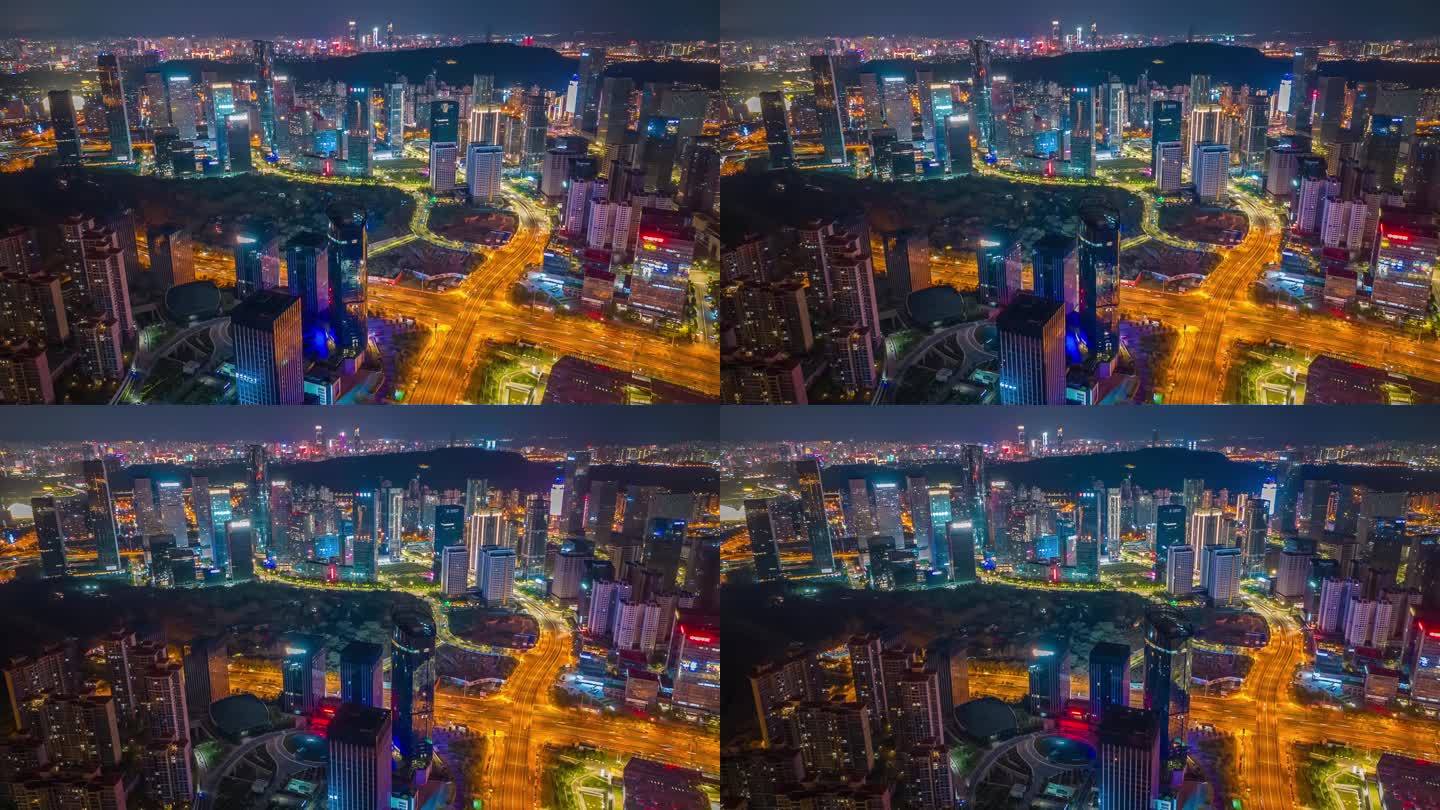 广西南宁五象新区高楼夜景航拍延时