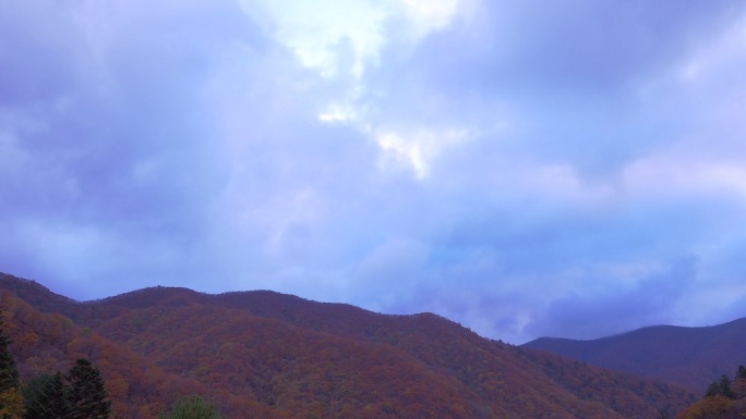 韩国五台山秋景 山峰红叶 耶稣光